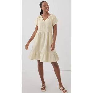 Pact Women's Organic Cotton Coastal Double Gauze Throw-And-Go Dress Sz L Yellow